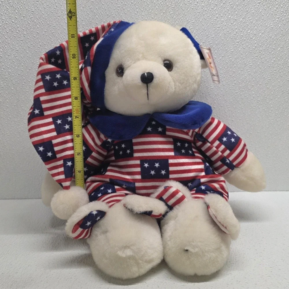 Vintage Shalom Patriotic Bear Pajamas Plush & Bunny Slippers Red White & Blue